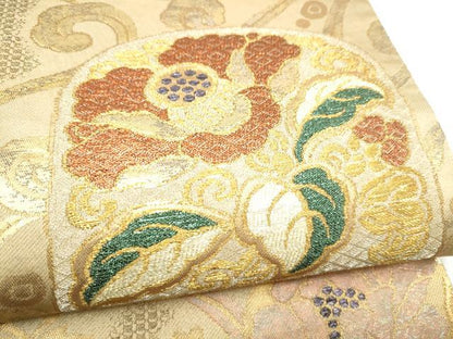 平和屋着物●六通柄袋帯　織司　錦繍　草花文　金銀糸　正絹　逸品　CABN2771hy