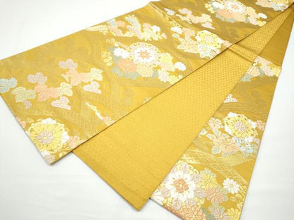平和屋着物●六通柄袋帯　唐織　草花文　金糸　正絹　逸品　CABN2772hy