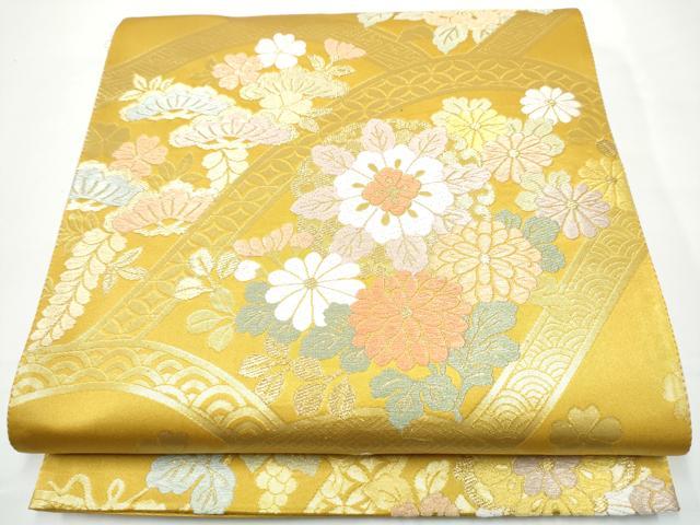 平和屋着物●六通柄袋帯　唐織　草花文　金糸　正絹　逸品　CABN2772hy
