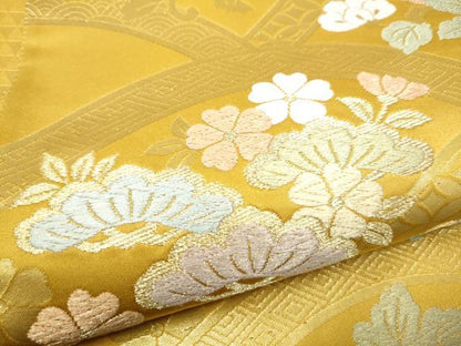 平和屋着物●六通柄袋帯　唐織　草花文　金糸　正絹　逸品　CABN2772hy