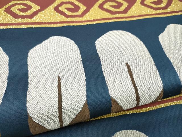 平和屋着物●六通柄袋帯　幾何学文様　金銀糸　正絹　逸品　CABN2775hy