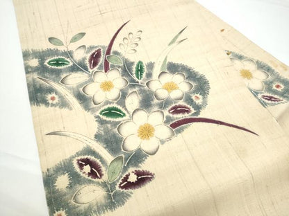 平和屋着物●九寸名古屋帯　紬地　枝花文　正絹　逸品　CABN2781hy