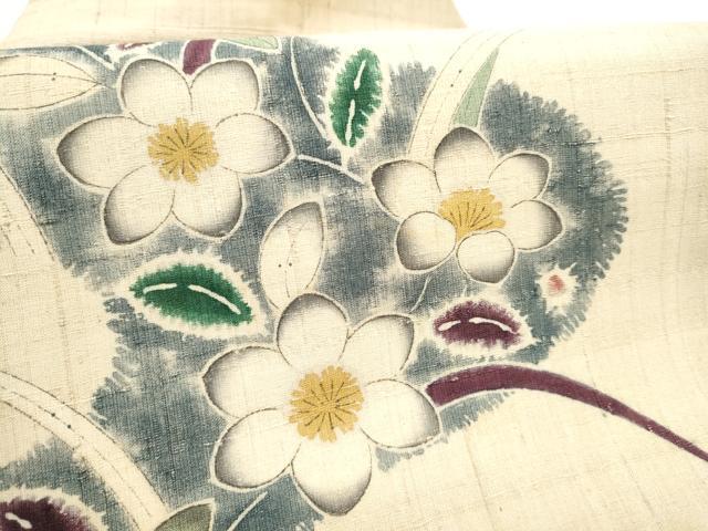 平和屋着物●九寸名古屋帯　紬地　枝花文　正絹　逸品　CABN2781hy