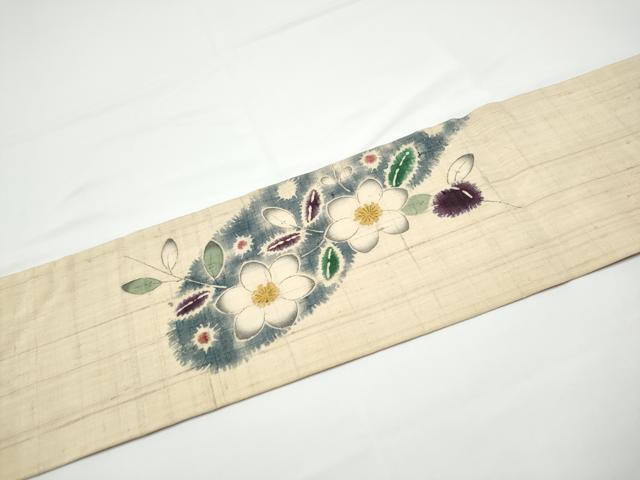 平和屋着物●九寸名古屋帯　紬地　枝花文　正絹　逸品　CABN2781hy
