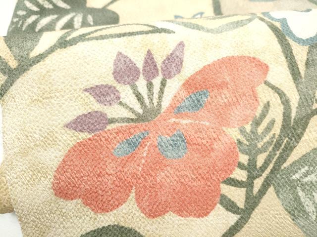 平和屋着物●全通柄　九寸名古屋帯　花唐草文　鬼しぼ縮緬　正絹　逸品　CABN2794hy