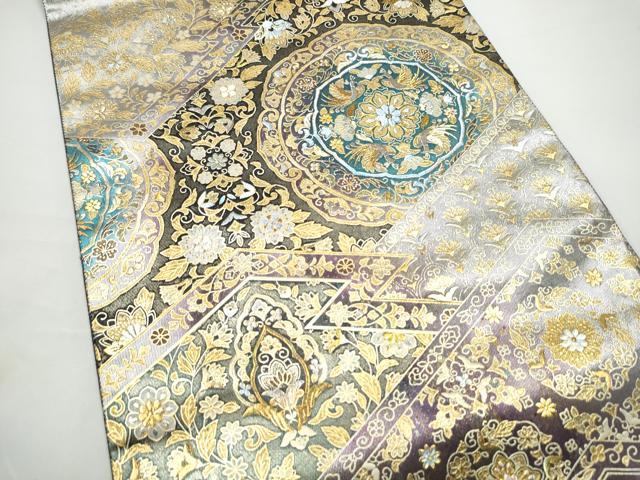 平和屋着物●玉虫金彩　加藤信和　西陣　京藝謹製　六通柄袋帯　螺旋　絵皿花鳥文　金彩　共箱・証紙付き　正絹　逸品　未使用　CABN2795hy