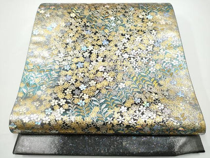 平和屋着物●玉虫金彩 加藤信和 西陣 京藝謹製 六通柄袋帯 螺旋 舞花文  金彩 共箱・証紙付き 正絹 逸品 未使用 CABN2796hy