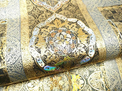 平和屋着物●玉虫金彩　加藤信和　西陣　京藝謹製　六通柄袋帯　螺旋　幾何学花文　金彩　共箱・証紙付き　正絹　逸品　未使用　CABN2798hy