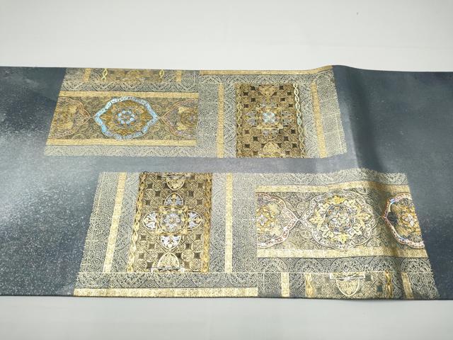 平和屋着物●玉虫金彩　加藤信和　西陣　京藝謹製　六通柄袋帯　螺旋　幾何学花文　金彩　共箱・証紙付き　正絹　逸品　未使用　CABN2798hy