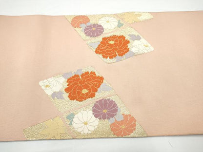 平和屋着物●名門　浅田綴　爪掻き本綴れ　八寸名古屋帯　菱取菊牡丹文　金糸　共箱・品質保証書付き　正絹　逸品　CABN2800hy