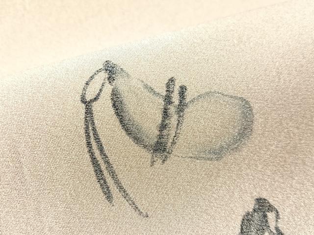 平和屋着物●太鼓柄袋帯　作家物　手描き　綴れ　瓢箪　銀糸　正絹　逸品　CABN2807vp