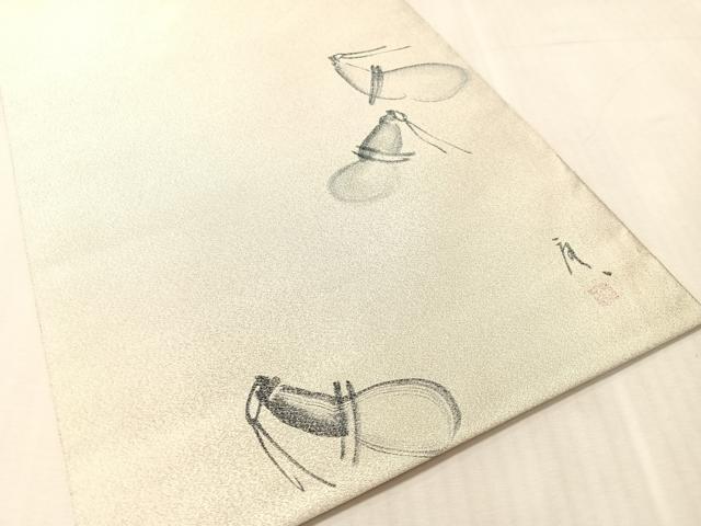 平和屋着物●太鼓柄袋帯　作家物　手描き　綴れ　瓢箪　銀糸　正絹　逸品　CABN2807vp