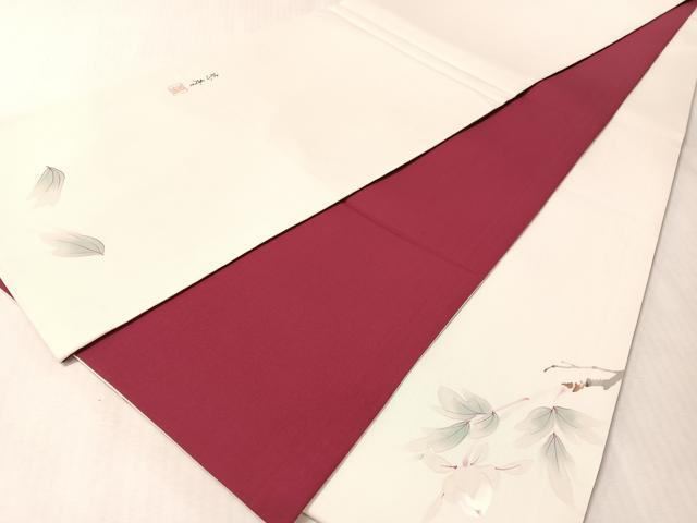 平和屋着物●塩瀬　染色作家　桐山紫香　手描き　太鼓柄袋帯　手描き　枝牡丹　正絹　逸品　未使用　CABN2814vp