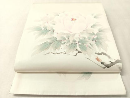 平和屋着物●塩瀬　染色作家　桐山紫香　手描き　太鼓柄袋帯　手描き　枝牡丹　正絹　逸品　未使用　CABN2814vp