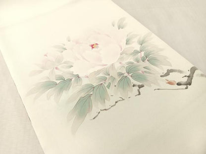 平和屋着物●塩瀬　染色作家　桐山紫香　手描き　太鼓柄袋帯　手描き　枝牡丹　正絹　逸品　未使用　CABN2814vp