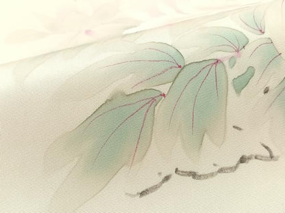 平和屋着物●塩瀬　染色作家　桐山紫香　手描き　太鼓柄袋帯　手描き　枝牡丹　正絹　逸品　未使用　CABN2814vp