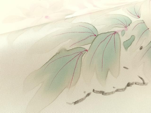 平和屋着物●塩瀬　染色作家　桐山紫香　手描き　太鼓柄袋帯　手描き　枝牡丹　正絹　逸品　未使用　CABN2814vp