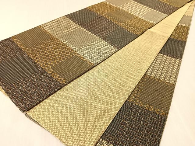 平和屋着物●六通柄袋帯　横段文　金糸　正絹　逸品　CABN2816vp