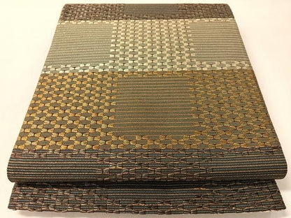 平和屋着物●六通柄袋帯　横段文　金糸　正絹　逸品　CABN2816vp