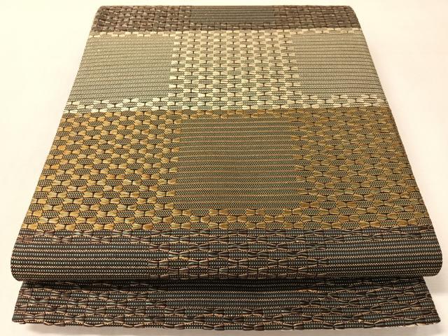 平和屋着物●六通柄袋帯　横段文　金糸　正絹　逸品　CABN2816vp