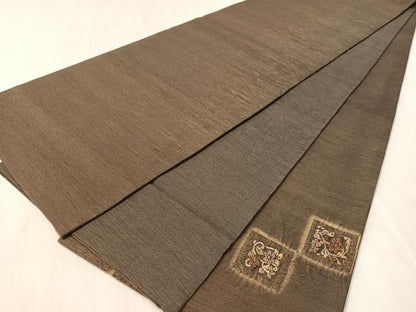 平和屋着物●結城紬　太鼓柄袋帯　絞り　加賀刺繍　池口重孝　花喰い鳥　荒磯　金糸　正絹　逸品　未使用　CABN2817vp
