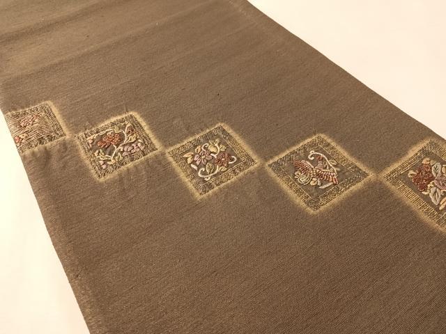 平和屋着物●結城紬　太鼓柄袋帯　絞り　加賀刺繍　池口重孝　花喰い鳥　荒磯　金糸　正絹　逸品　未使用　CABN2817vp