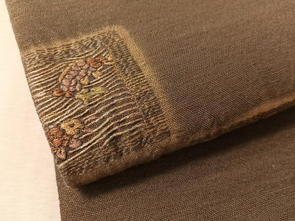 平和屋着物●結城紬　太鼓柄袋帯　絞り　加賀刺繍　池口重孝　花喰い鳥　荒磯　金糸　正絹　逸品　未使用　CABN2817vp