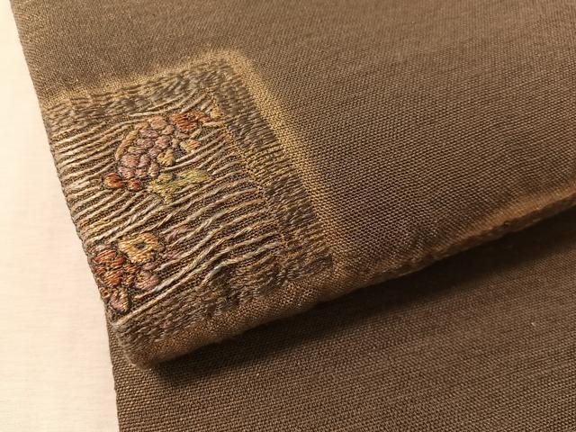 平和屋着物●結城紬　太鼓柄袋帯　絞り　加賀刺繍　池口重孝　花喰い鳥　荒磯　金糸　正絹　逸品　未使用　CABN2817vp