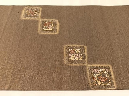 平和屋着物●結城紬　太鼓柄袋帯　絞り　加賀刺繍　池口重孝　花喰い鳥　荒磯　金糸　正絹　逸品　未使用　CABN2817vp