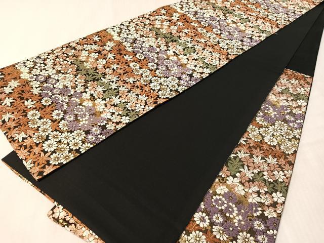 平和屋着物●西陣　織元謹製　六通柄袋帯　有職唐織　草花尽くし　黒地　金糸　正絹　逸品　CABN2823vp