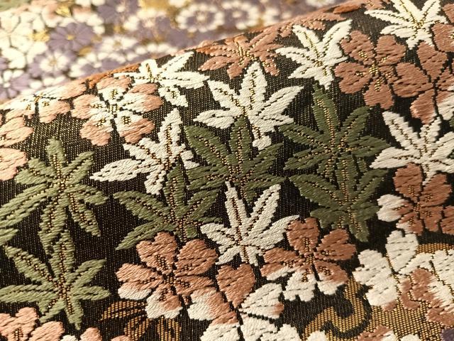 平和屋着物●西陣　織元謹製　六通柄袋帯　有職唐織　草花尽くし　黒地　金糸　正絹　逸品　CABN2823vp