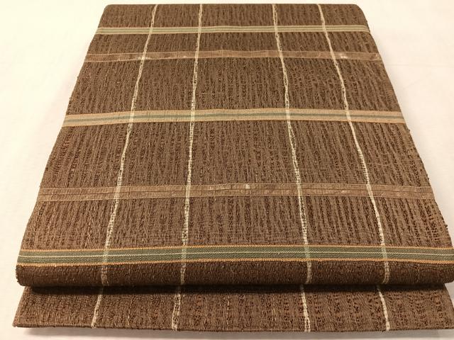 平和屋着物●太鼓柄袋帯　櫛織　格子柄　金糸　正絹　逸品　CABN2824vp