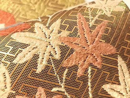 平和屋着物●佐賀錦　西陣　河合美術織物謹製　六通柄袋帯　唐織　扇面花文　金糸　正絹　逸品　CABN2826vp