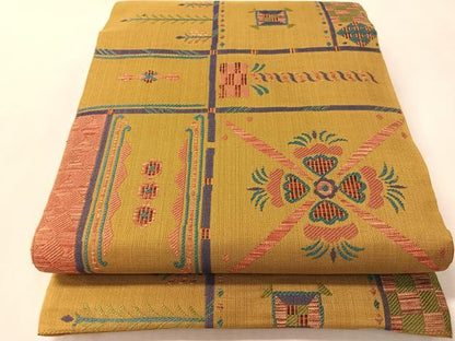 平和屋着物●六通柄　本袋帯　幾何学花文　正絹　逸品　未使用　CABN2835vp