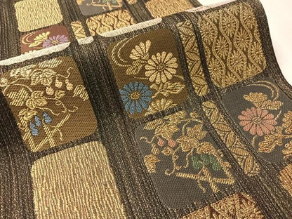 平和屋着物●六通柄袋帯　吉祥花文　金糸　正絹　逸品　CABN2838vp