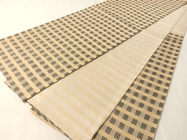 平和屋着物●両面　六通柄袋帯　格子柄　正絹　逸品　CABN2847vp