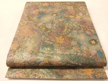 平和屋着物●全通柄袋帯　紬地　辻が花　金彩　正絹　逸品　未使用　CABN2850vp