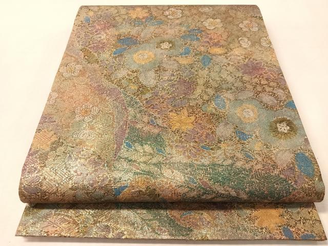平和屋着物●全通柄袋帯　紬地　辻が花　金彩　正絹　逸品　未使用　CABN2850vp