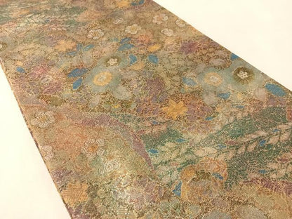 平和屋着物●全通柄袋帯　紬地　辻が花　金彩　正絹　逸品　未使用　CABN2850vp
