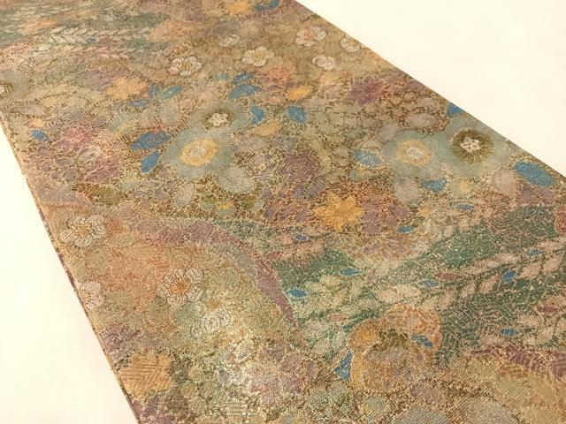 平和屋着物●全通柄袋帯　紬地　辻が花　金彩　正絹　逸品　未使用　CABN2850vp