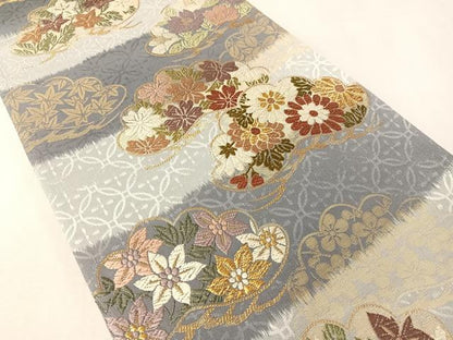 平和屋着物●六通柄袋帯　唐織　花松文　金糸　ますいわ屋扱い　正絹　逸品　未使用　CABN2857vp