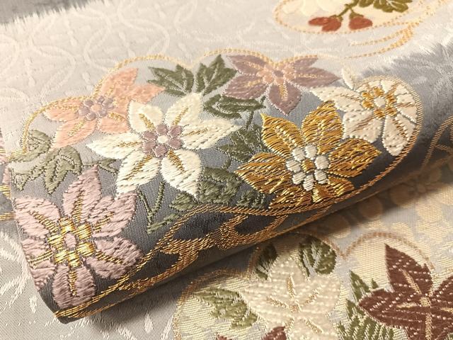 平和屋着物●六通柄袋帯　唐織　花松文　金糸　ますいわ屋扱い　正絹　逸品　未使用　CABN2857vp