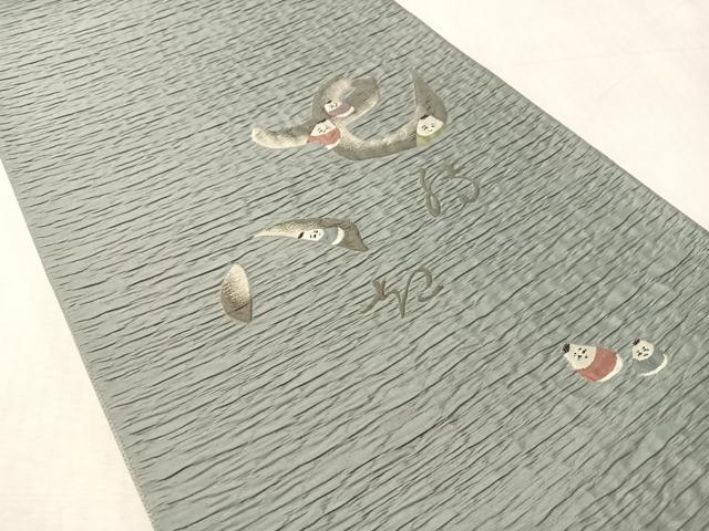 平和屋着物●六通柄袋帯　ふくれ織　七転び八起き　金通し地　正絹　逸品　CABN2861vp
