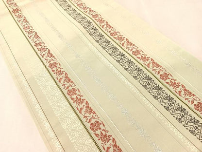 平和屋着物●本場筑前博多織　全通柄袋帯　花唐草間道　正絹　逸品　未使用　CABN2864vp