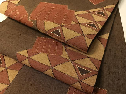 平和屋着物●総刺繍　刺し子　袋帯　紬地　源氏香　正絹　逸品　CABN2866vp