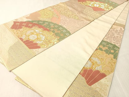 平和屋着物●西陣　川島織物　六通柄　本袋帯　檜扇花文　金銀糸　正絹　逸品　CABN2871vp