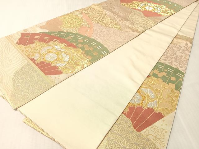 平和屋着物●西陣　川島織物　六通柄　本袋帯　檜扇花文　金銀糸　正絹　逸品　CABN2871vp