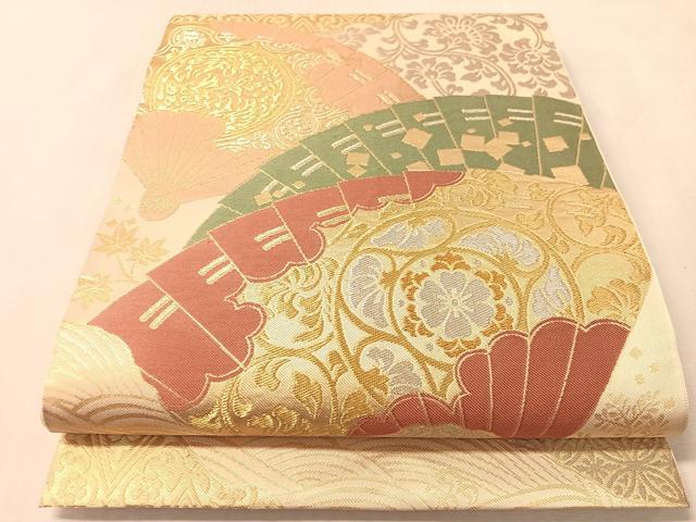 平和屋着物●西陣　川島織物　六通柄　本袋帯　檜扇花文　金銀糸　正絹　逸品　CABN2871vp