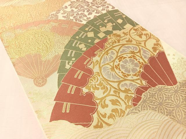 平和屋着物●西陣　川島織物　六通柄　本袋帯　檜扇花文　金銀糸　正絹　逸品　CABN2871vp