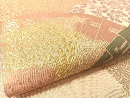 平和屋着物●西陣　川島織物　六通柄　本袋帯　檜扇花文　金銀糸　正絹　逸品　CABN2871vp